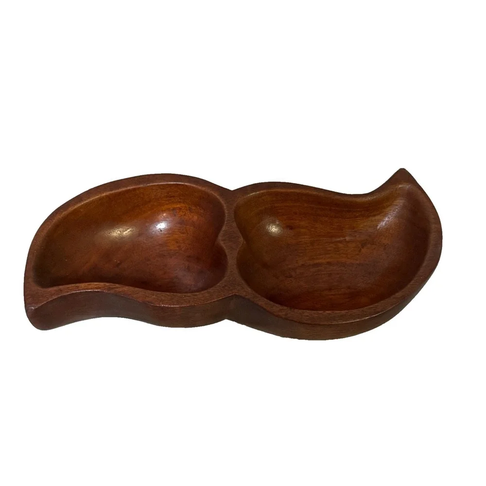 Vintage Mid Century Modern Hand Carved Monkey Pod Wood‎ Chunky Dish Bowl 8